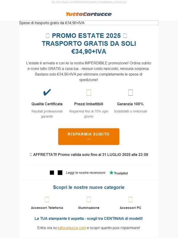 🌞 Spese di trasporto GRATIS da €34,90 + IVA - www.tuttocartucce.com
