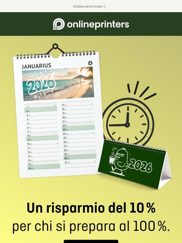 Il tuo vantaggio per il 2026: 10 % di sconto sui calendari