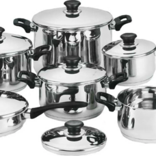 Batteria Di Pentole 12 Pezzi In Acciaio Inox 18/10 Dg Bavaria Con Coperchio Con Pomelli Termoresistenti Effetto Freddo Dg Bavaira