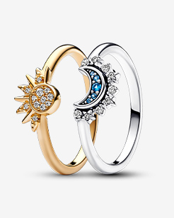 Celestial Sparkling Sun and Moon Ring Set