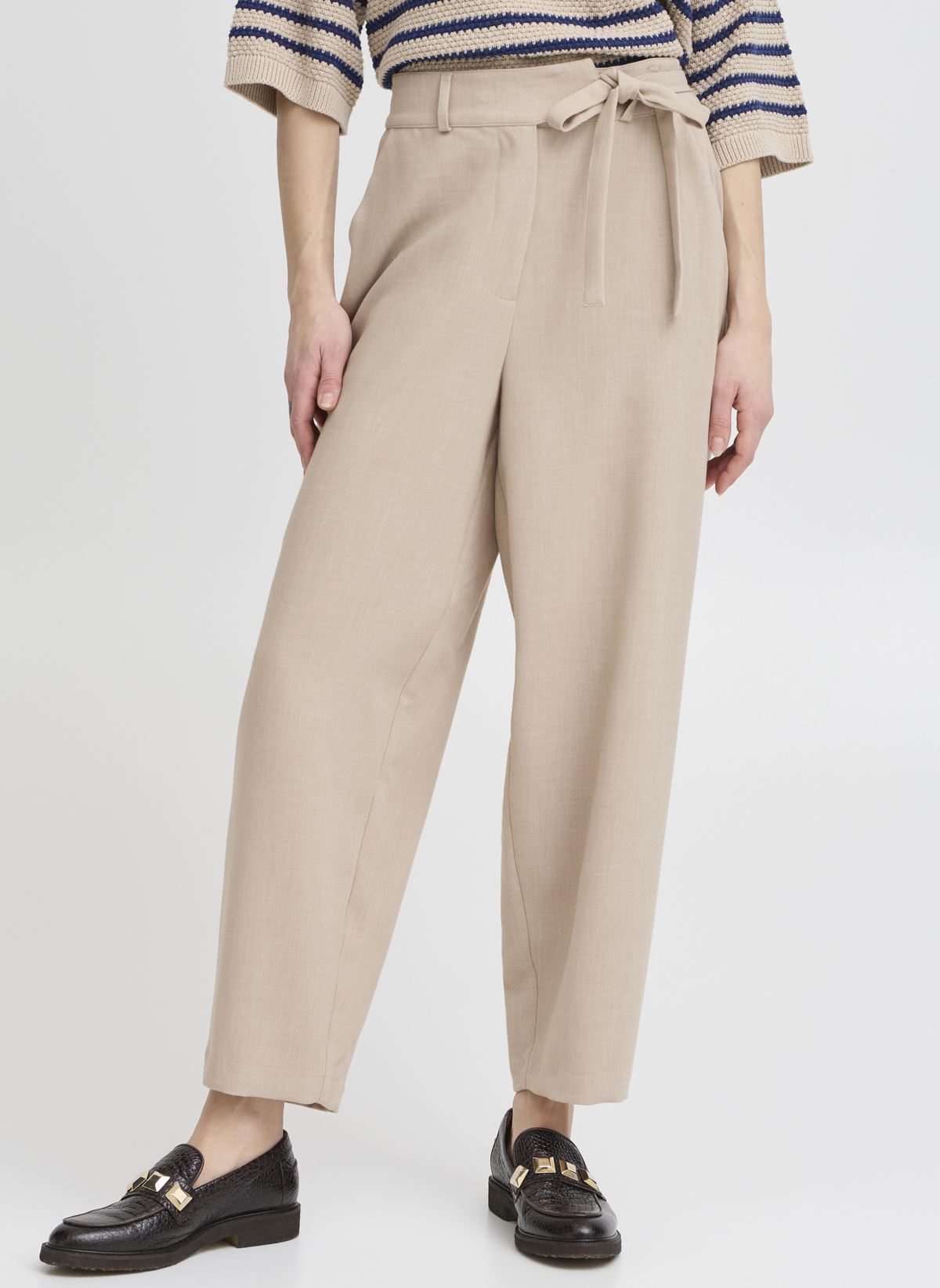 Pantaloni larghi BYERIKO BELT PANTS donna beige