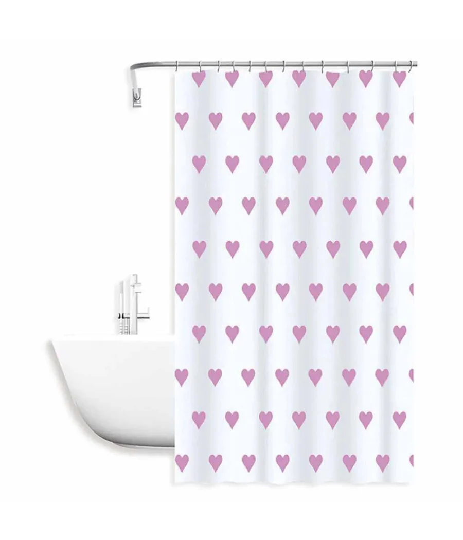 Tenda Doccia Vasca Da Bagno Impermeabile 12 Ganci Con Cuori Rosa 180x200cm 87091