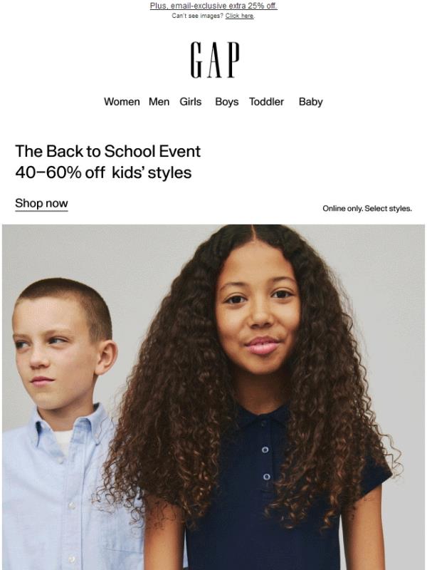 50% off the uniform styles they need for school