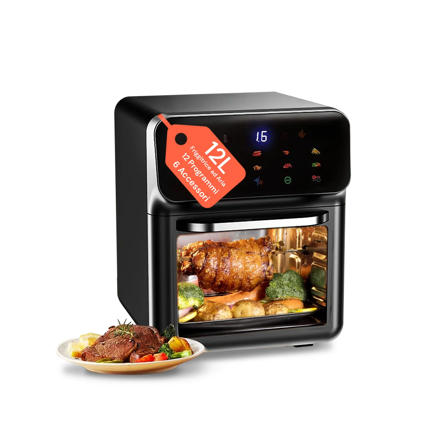 Image of Air Fryer 12 Litri 1350W con Finestra, 2 Ripiani e Accessori - Facile da Pulire