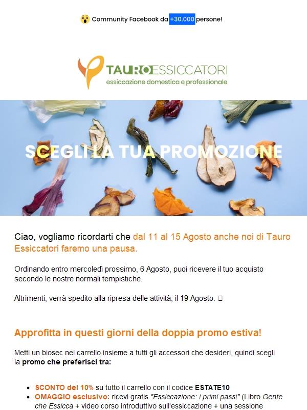 Ciao, spediamo fino al 6 Agosto