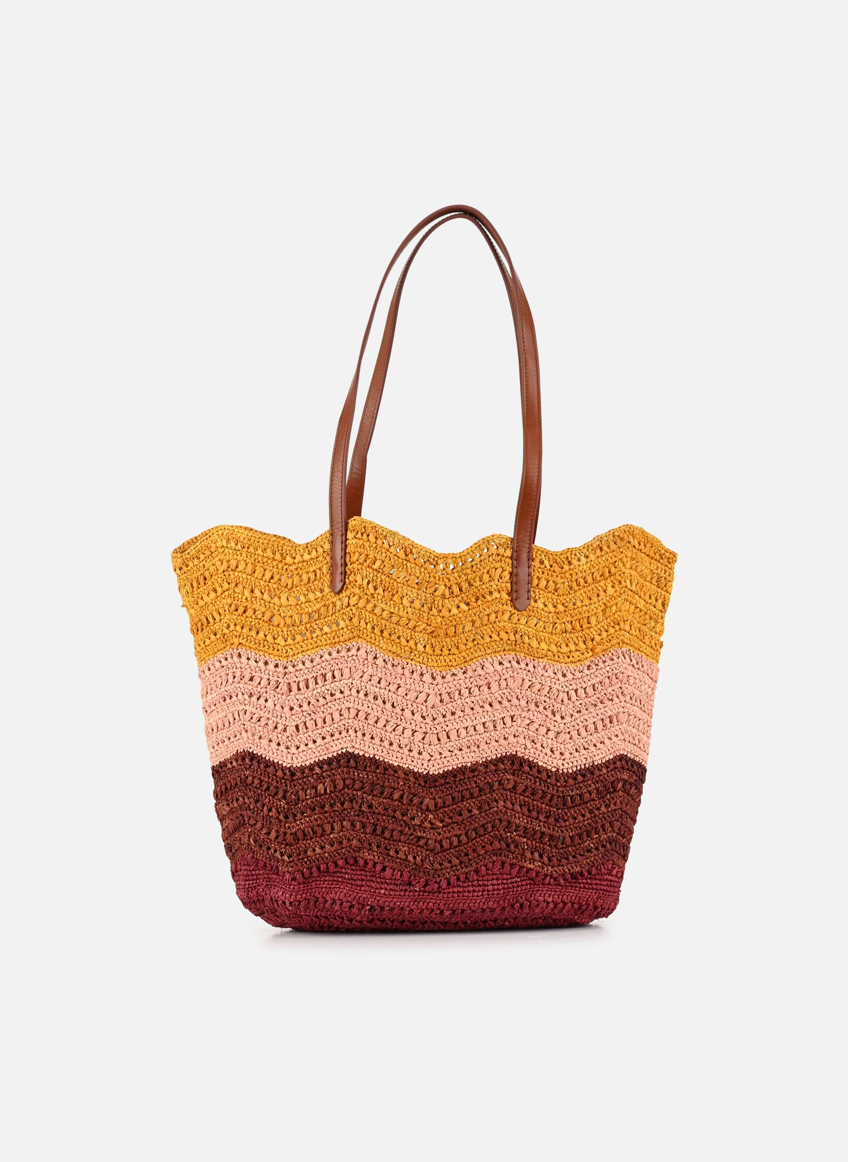 Cestini Panier En Raphia Motifs Vagues Multicolore Et Cuir de Vachette donna multicolore