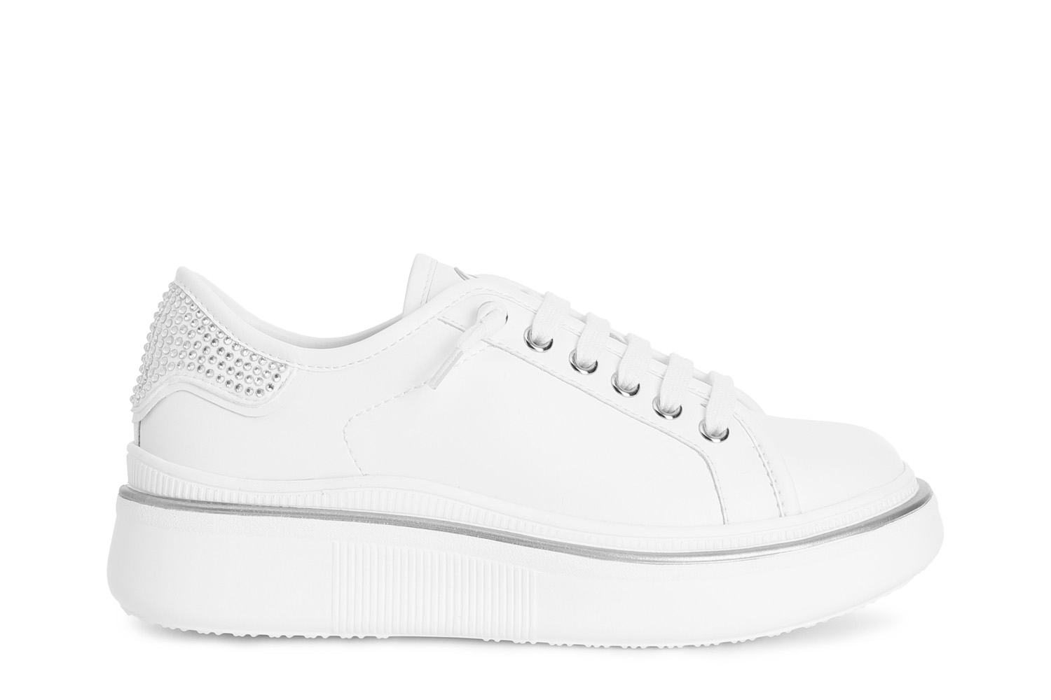 Image of sneaker in pelle con micro strass bianco