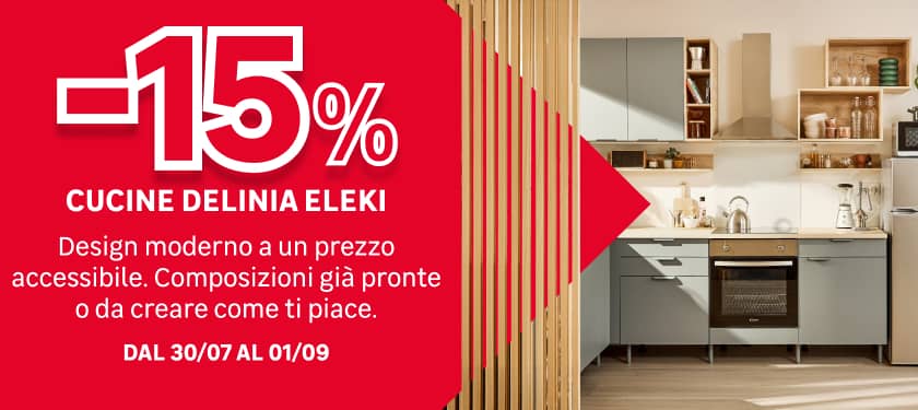 -15% di sconto per cucine ELEKI dal 30 luglio all'1 settembre
