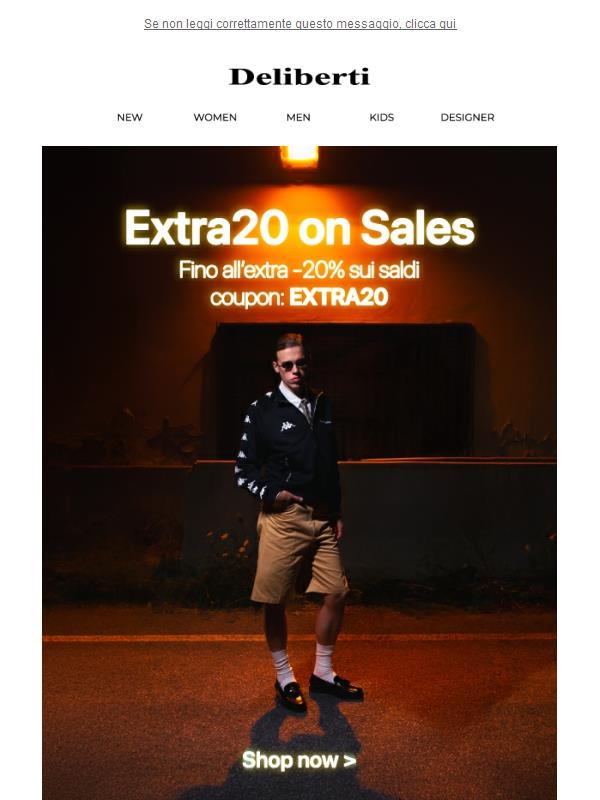 Fino l'extra -20% sui saldi fino al -40% con coupon EXTRA20