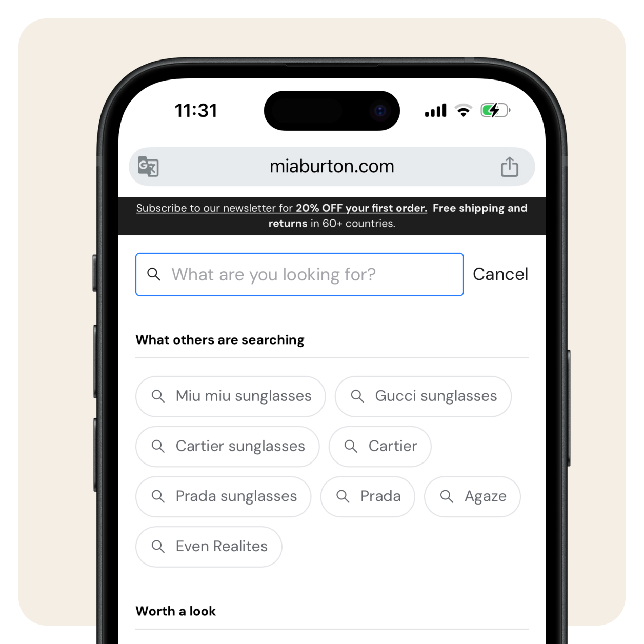 Screenshot della nuova ricerca di Mia Burton
