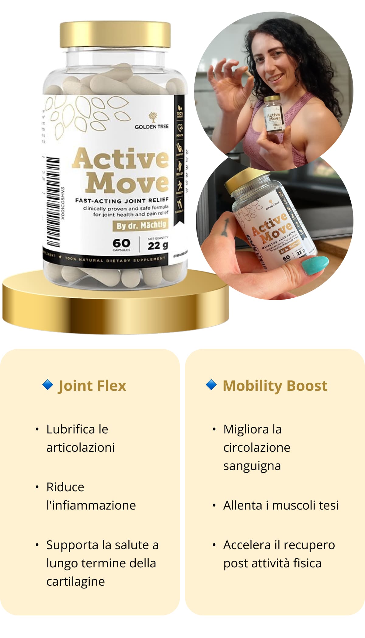 🔹 Joint Flex Lubrifica le articolazioni Riduce l'infiammazione Supporta la salute a lungo termine della cartilagine 🔹 Mobility Boost Migliora la circolazione sanguigna Allenta i muscoli tesi Accelera il recupero post attività fisica