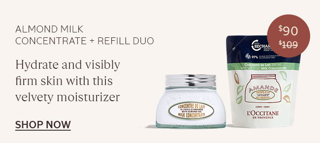 ALMOND MILK CONCENTRATE + REFILL DUO | HYDRATE AND VISIBLY FIRM SKIN WITH THIS VELVETY MOISTURIZER | SHOP NOW