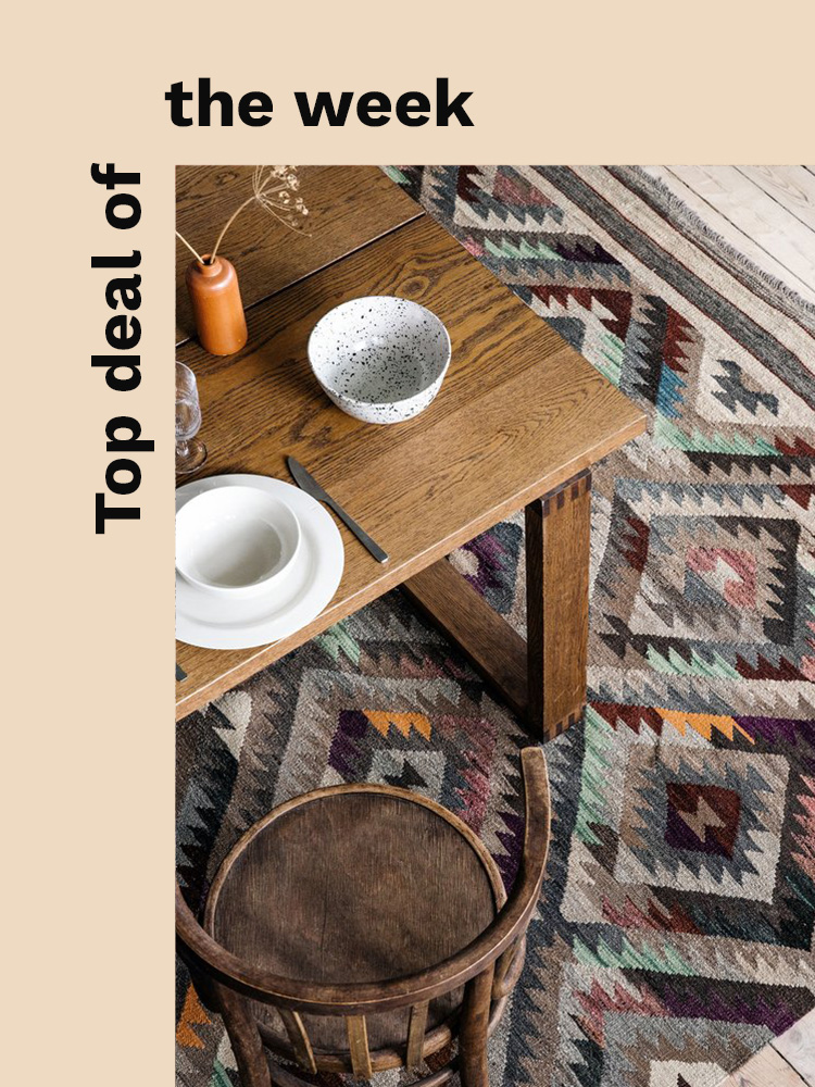 Kelim rug under dining table