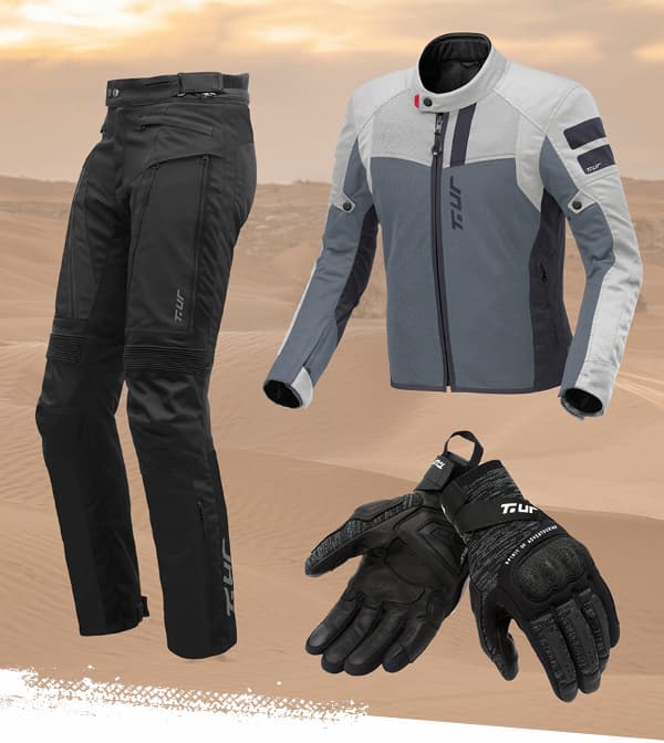 Clima caldo: giacca, pantaloni, guanti