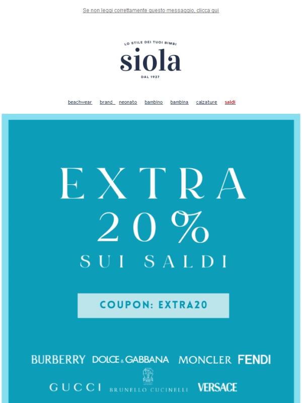 💥 20% EXTRA SCONTO sui SALDI fino al 50% 💥