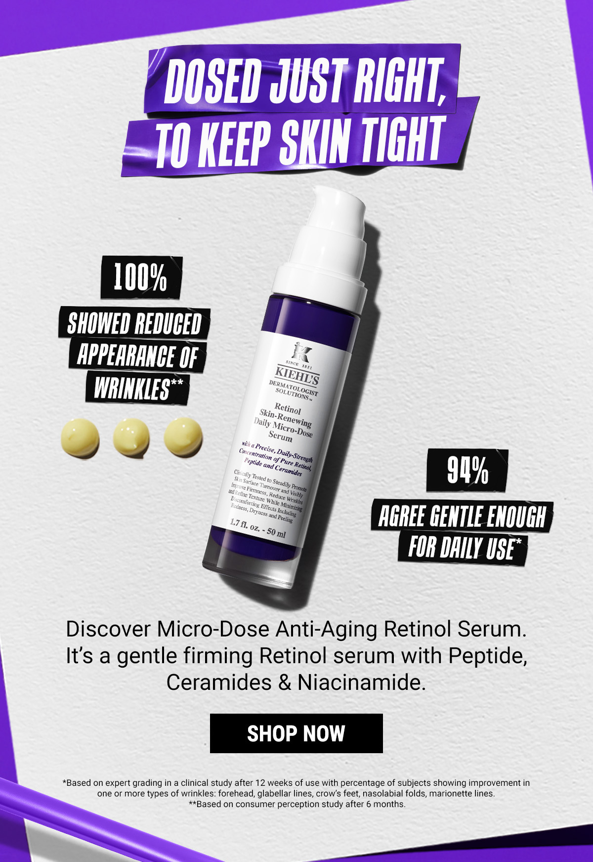 DOSED JUST RIGHT, TO KEEP SKIN TIGHT
