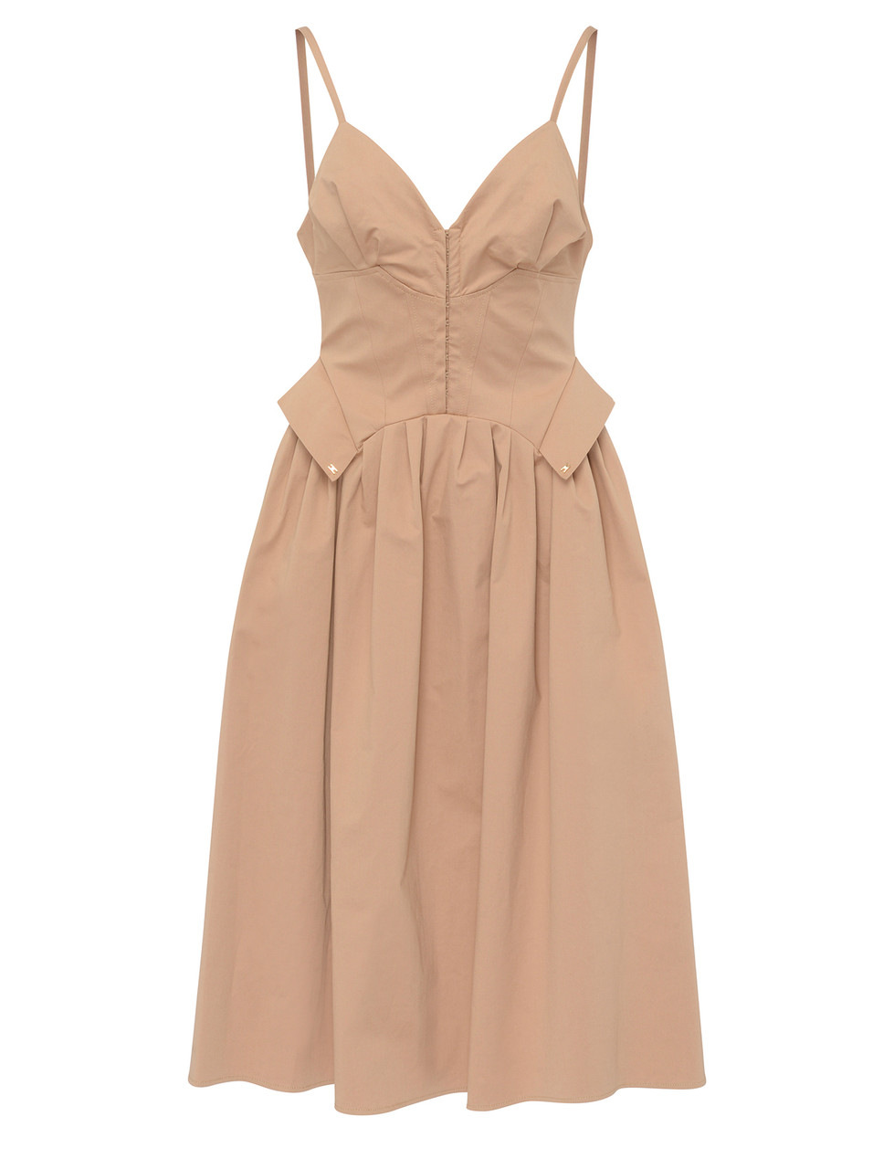 Image of Abito midi Elisabetta Franchi in popeline color cammello