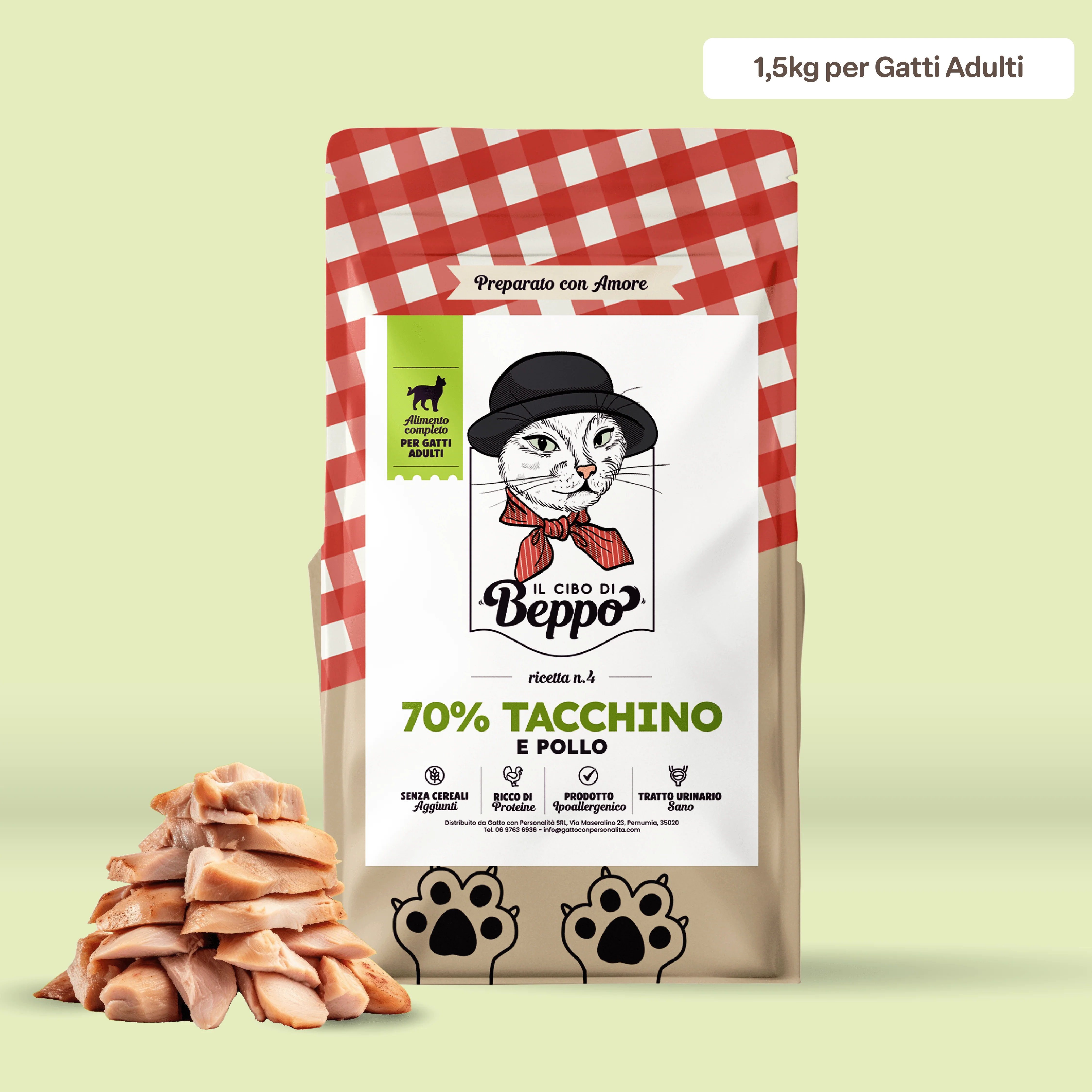 Image of Il Cibo di Beppo - Crocchette per Gatti Adulti (non sterilizzati) - Ricetta Grain Free - Formulata senza grano e senza glutine - Alimento Completo - 1.5kg