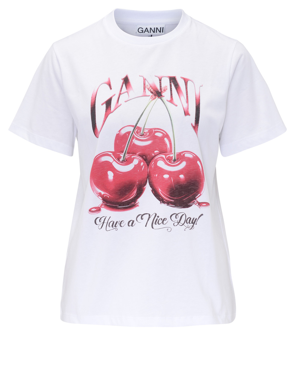 Image of T-shirt Ganni Cherry Relaxed in cotone bianco