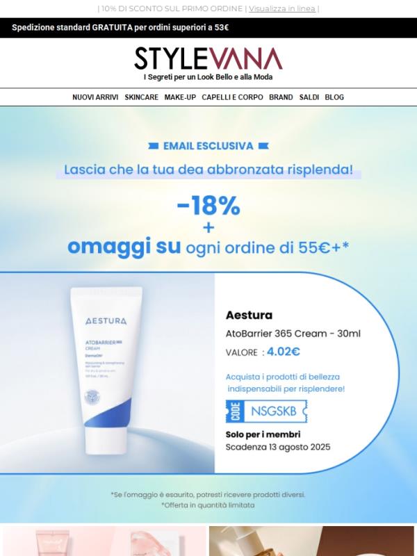 Ottieni la crema Aestura in omaggio + il 18% di sconto sul tuo ordine 🎁