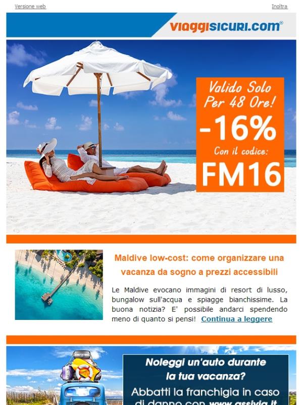 -16% sulle polizze e Maldive low-cost 🏝️