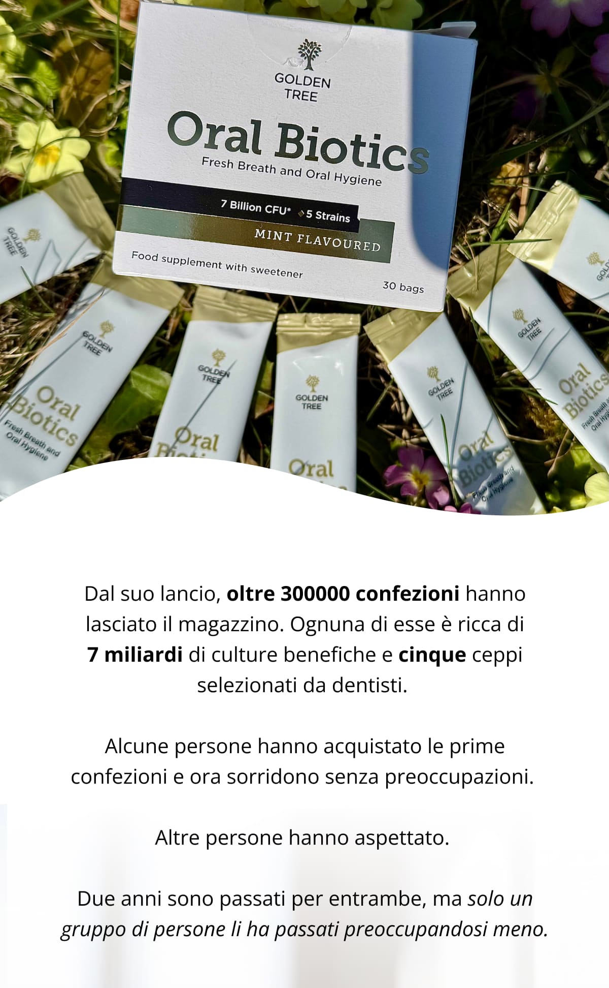 Dal suo lancio, oltre 300000 confezioni hanno lasciato il magazzino. Ognuna di esse è ricca di 7 miliardi di culture benefiche e cinque ceppi selezionati da dentisti.  Alcune persone hanno acquistato le prime confezioni e ora sorridono senza preoccupazioni.  Altre persone hanno aspettato.  Due anni sono passati per entrambe, ma solo un gruppo di persone li ha passati preoccupandosi meno.