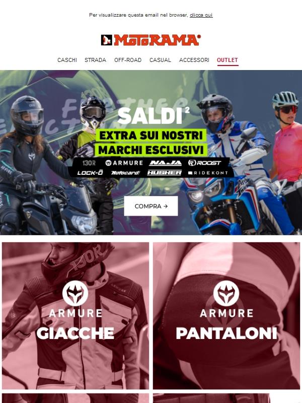 Più sconto! Abbigliamento Armure, caschi 130R, antifurti Lock-O e altro