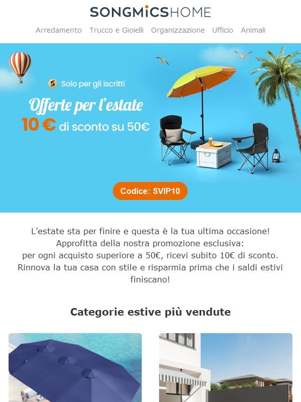 ⏰ Saldi estivi in chiusura: risparmia 10€ su 50€!