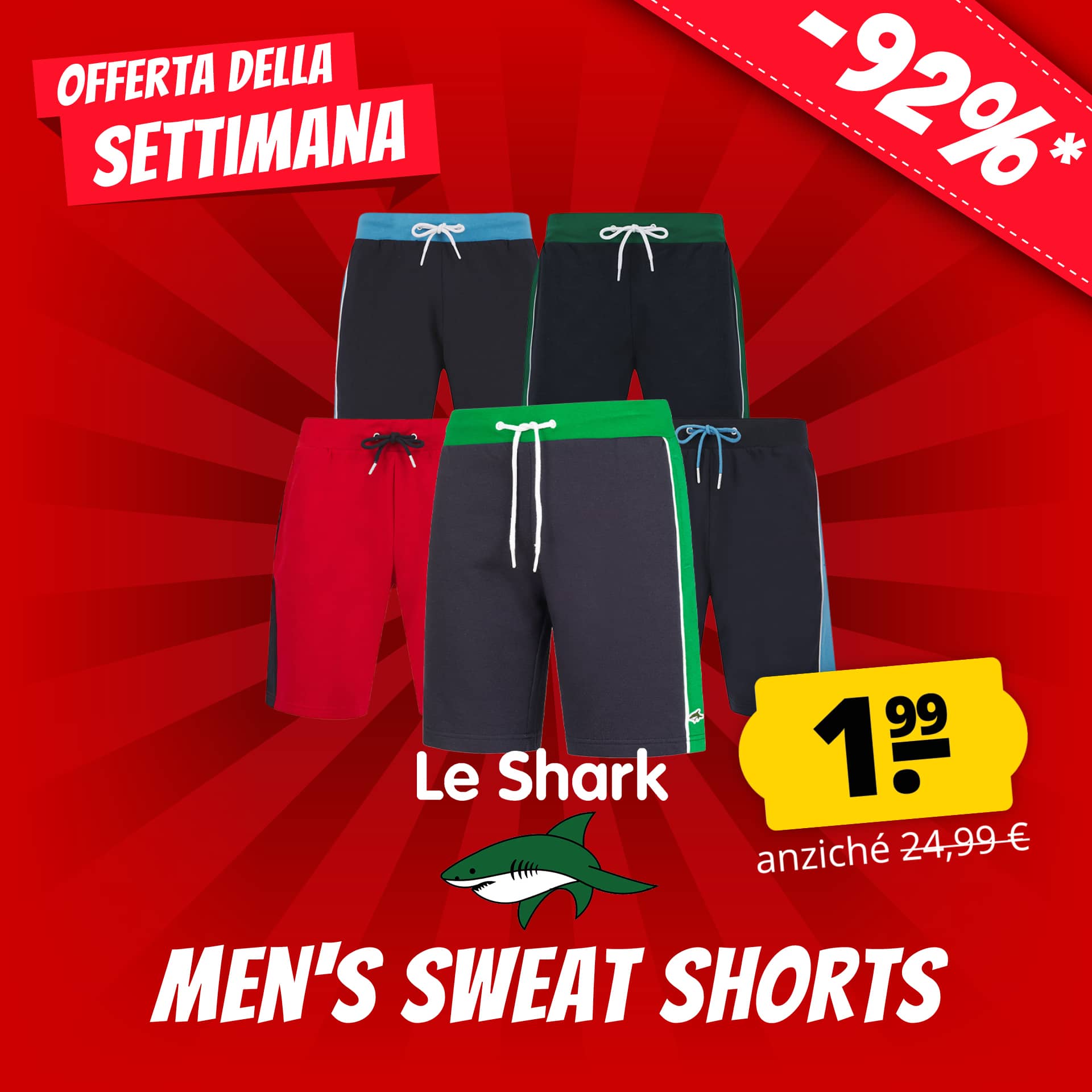Le Shark smarts uomo pantaloncini in felpa