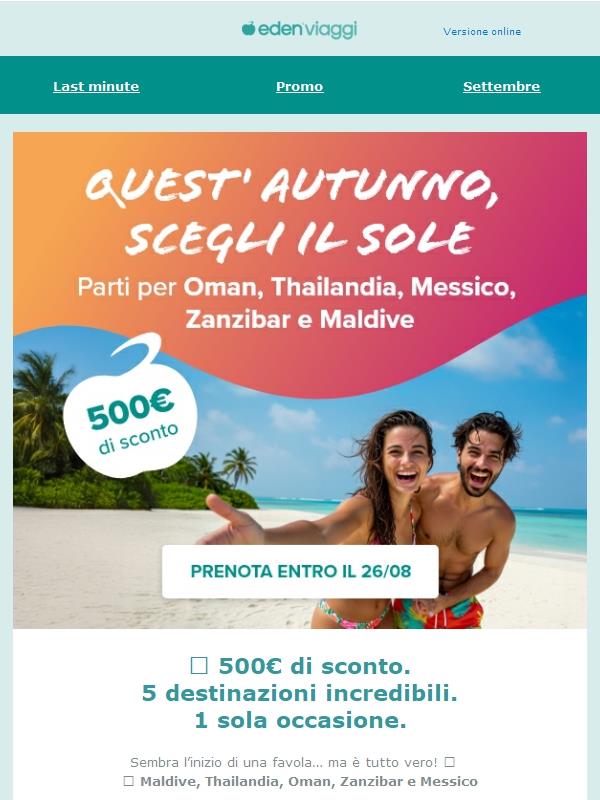 500€ di sconto per scappare al sole (quando vuoi tu!) ☀️