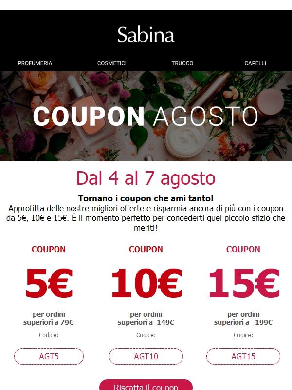 Ultime ore! Fino a -15 € con i coupon di agosto 🌞
