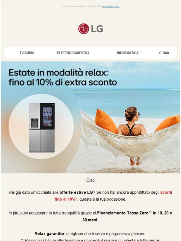 🌞Non perderti la tua estate in modalità relax: fino al 10% extra sconto