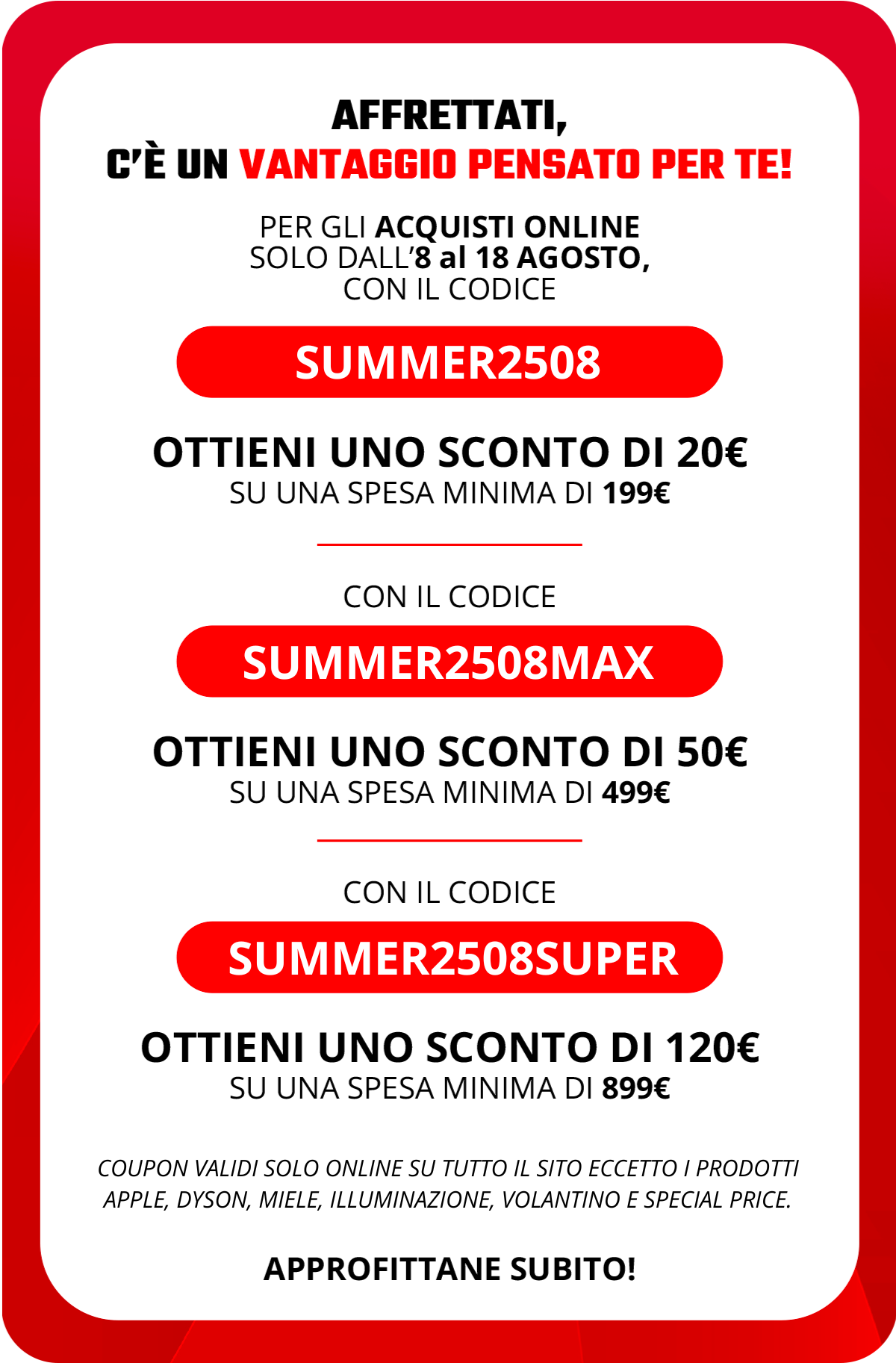 Utilizza i tuoi coupon online