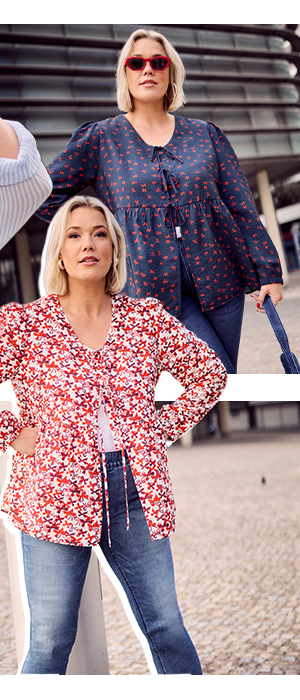 Blusa dal taglio svasato con fiocchi, scollo a V e maniche lunghe