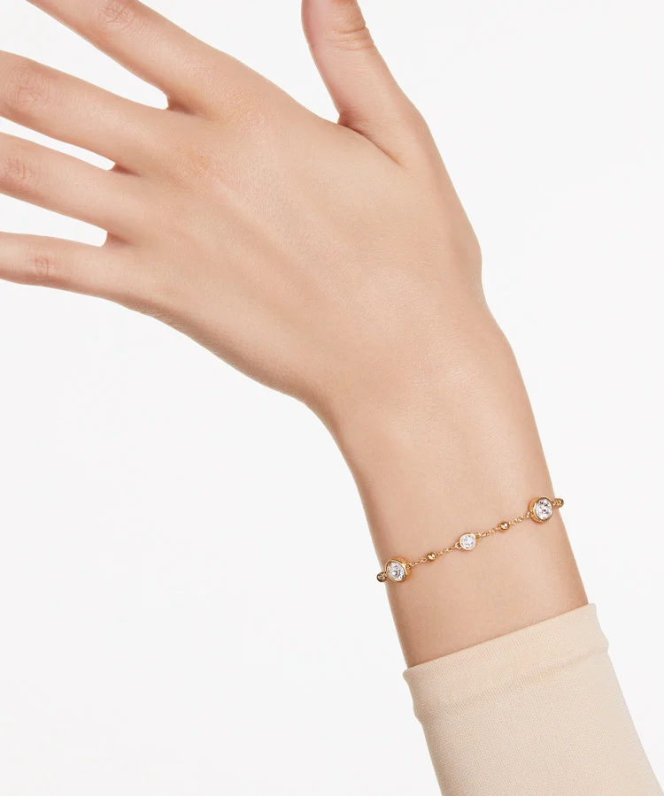 Bracciale Imber, Taglio Round, Design sparpagliato, Bianco, Placcato color oro