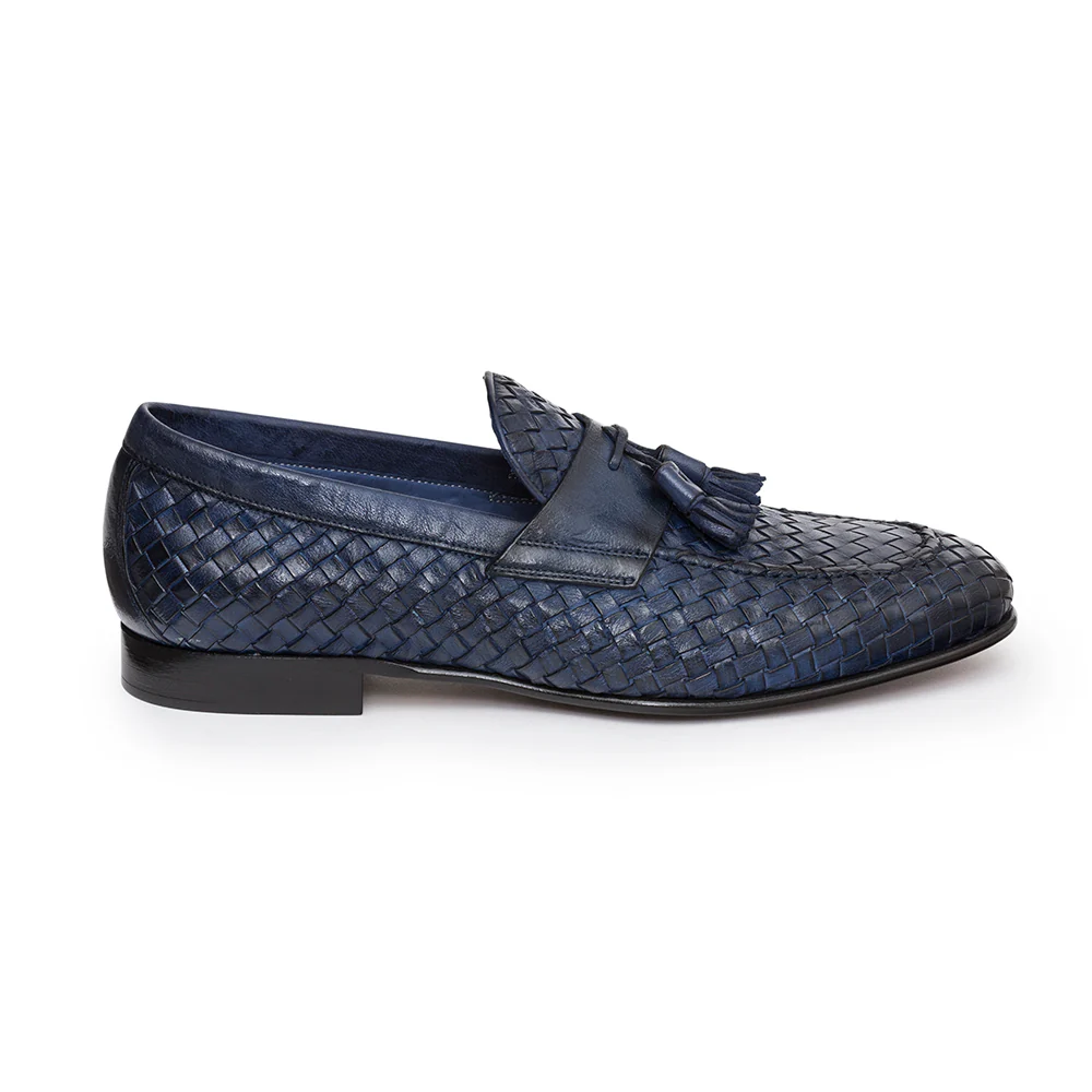 Scarpa Mocassino Intrecciato Con Nappine Blu