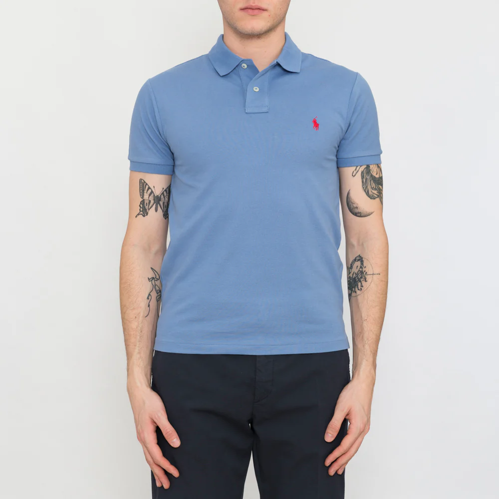 Polo Manica Corta Slim Fit Azzurro