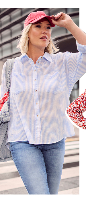 Blusa a righe in crêpe con collo da camicia e maniche lunghe
