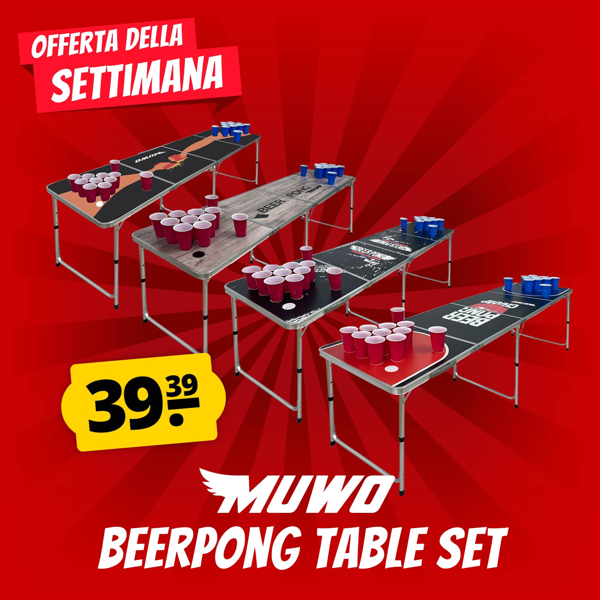 muwo teamplayer tavolo da beer pong set con 22 bicchieri