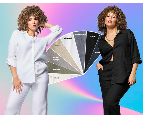 Blusa in lino con colletto aperto e maniche lunghe