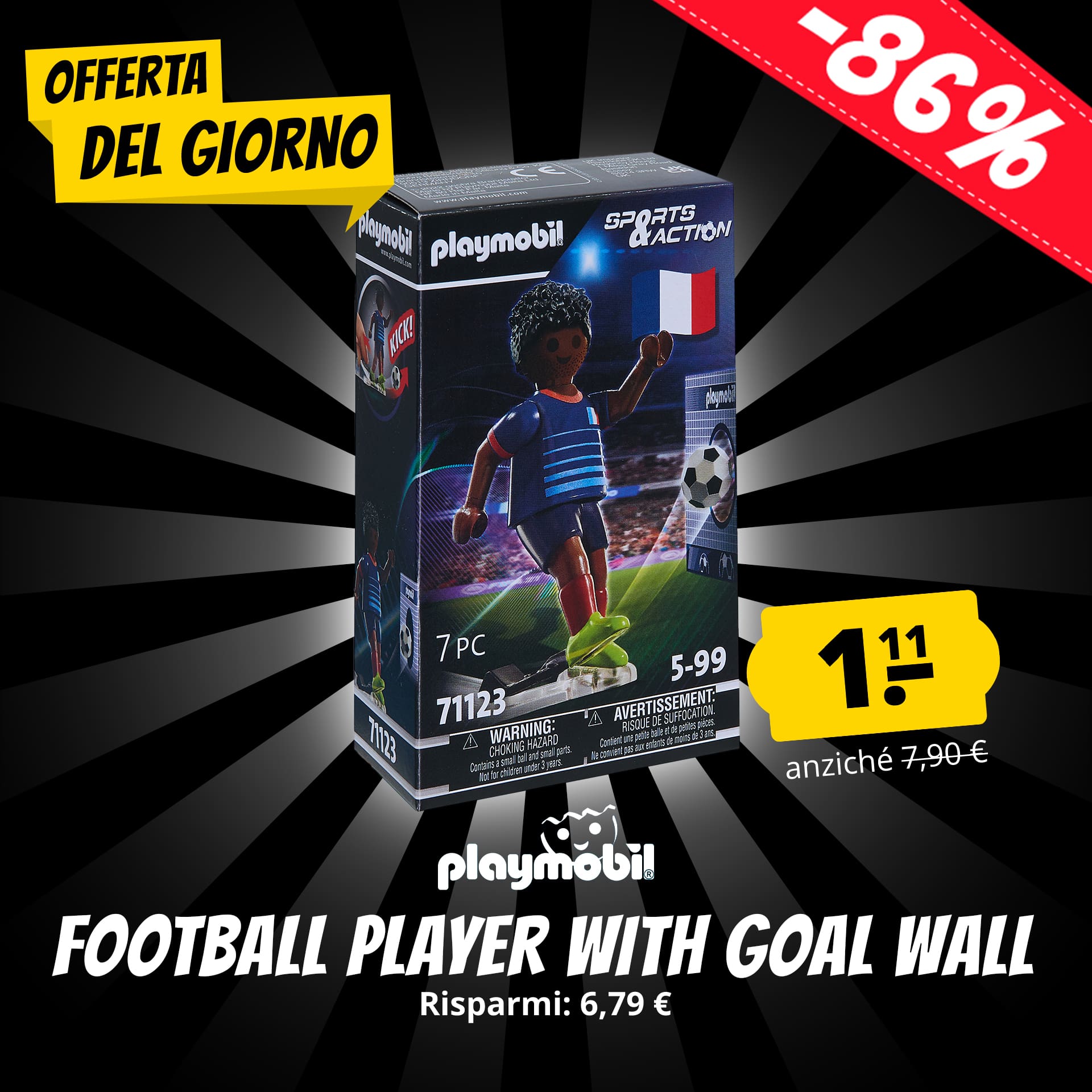 Playmobil giocatore di calcio francese con porta a muro
