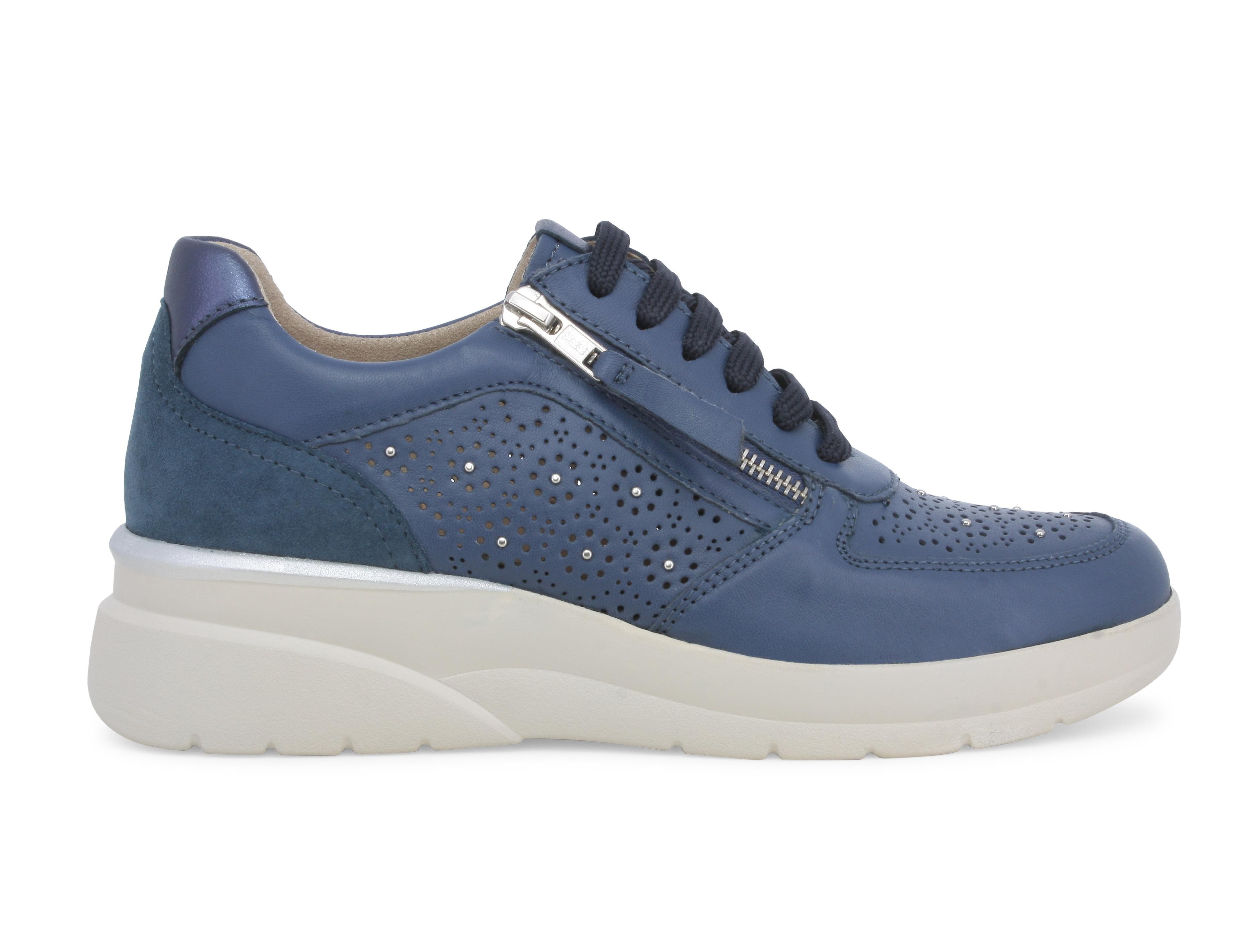 Sneakers donna in pelle blu k55446