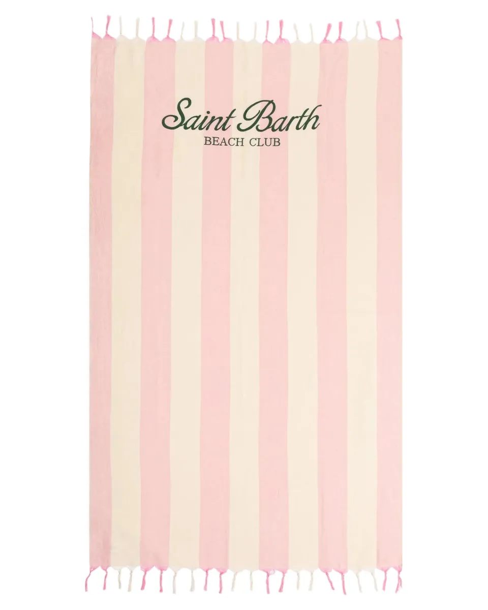 Image of Telo Mare Fouta in Cotone Leggero con Righe e Ricamo St. Barth