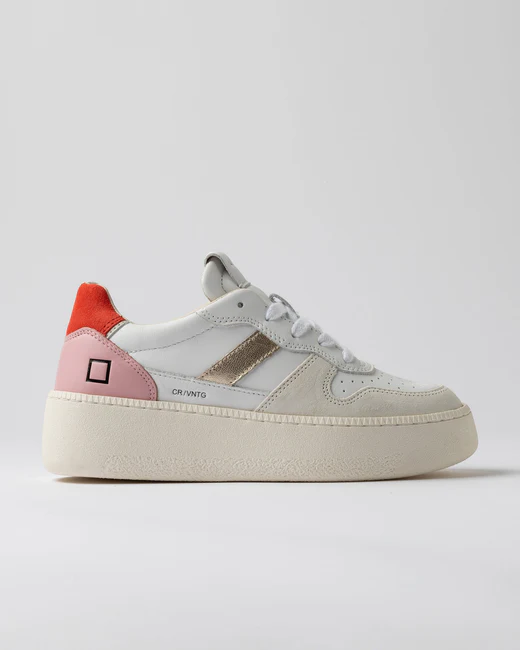 Sneaker Court Platform Vintage in Pelle / Bianco