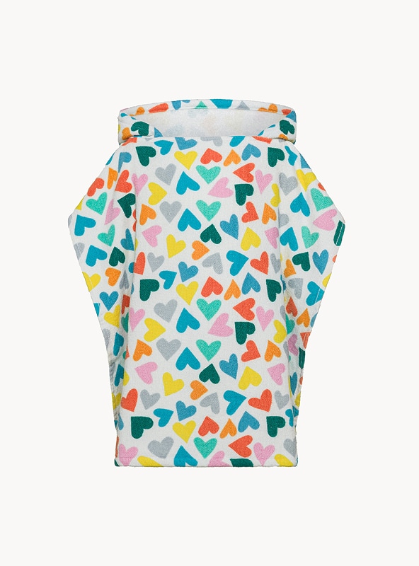 Poncho bambina in puro cotone stampa cuori