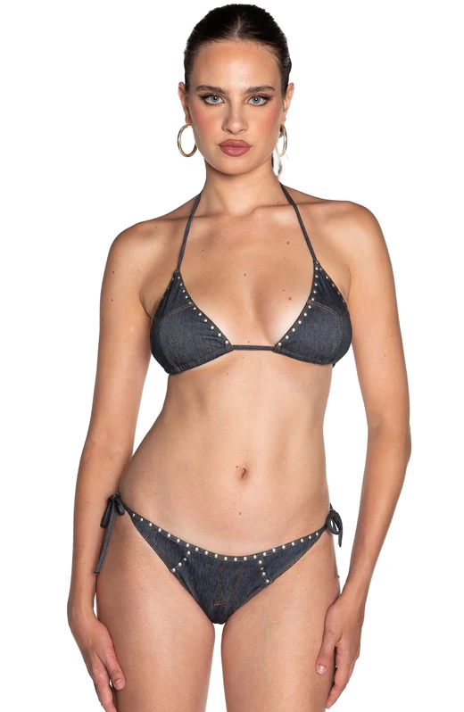 Bikini Triangolo Jeans con Borchie / Jeans