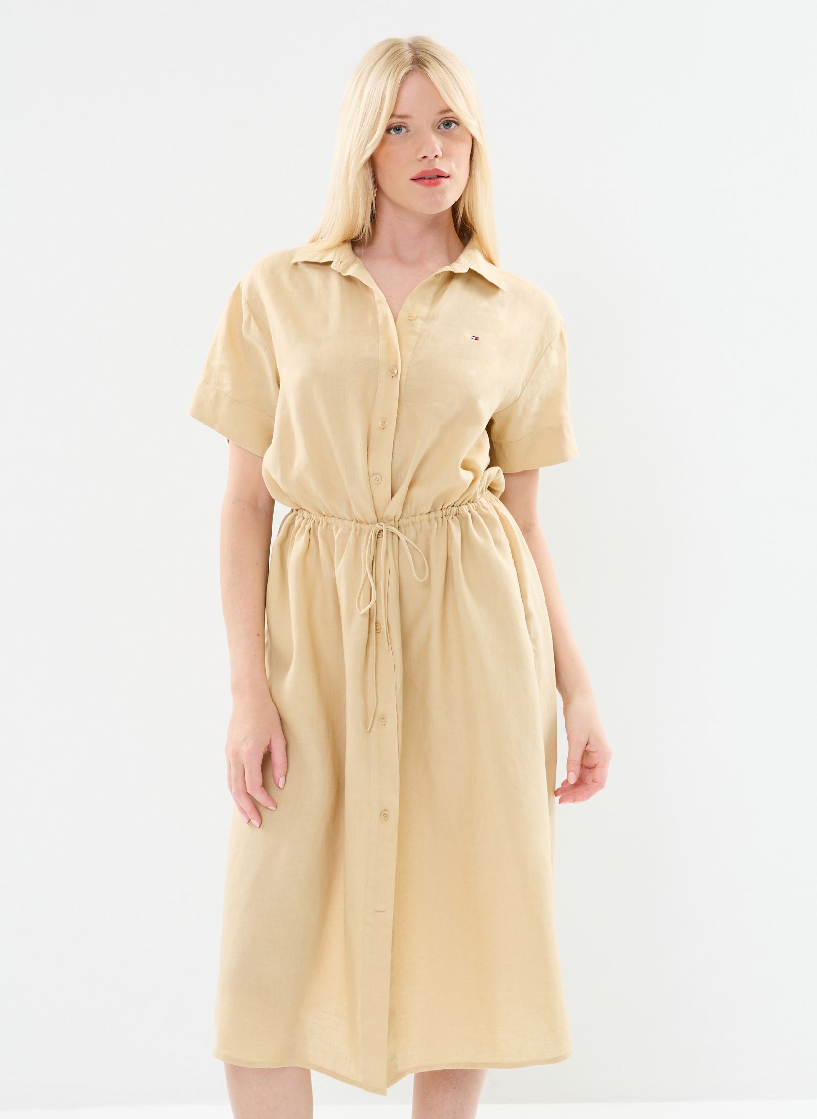 Tommy Hilfiger Vestiti Linen Ss Midi Shirt WW0WW41911 donna beige