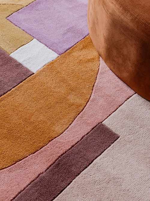 Close up of a colourful handtufted rug