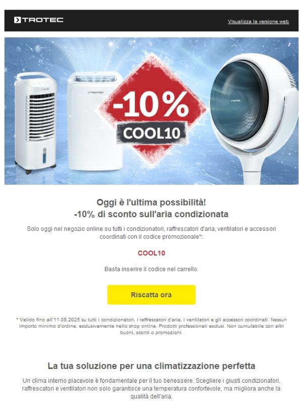 ☀️ Solo oggi: -10% sull'aria condizionata