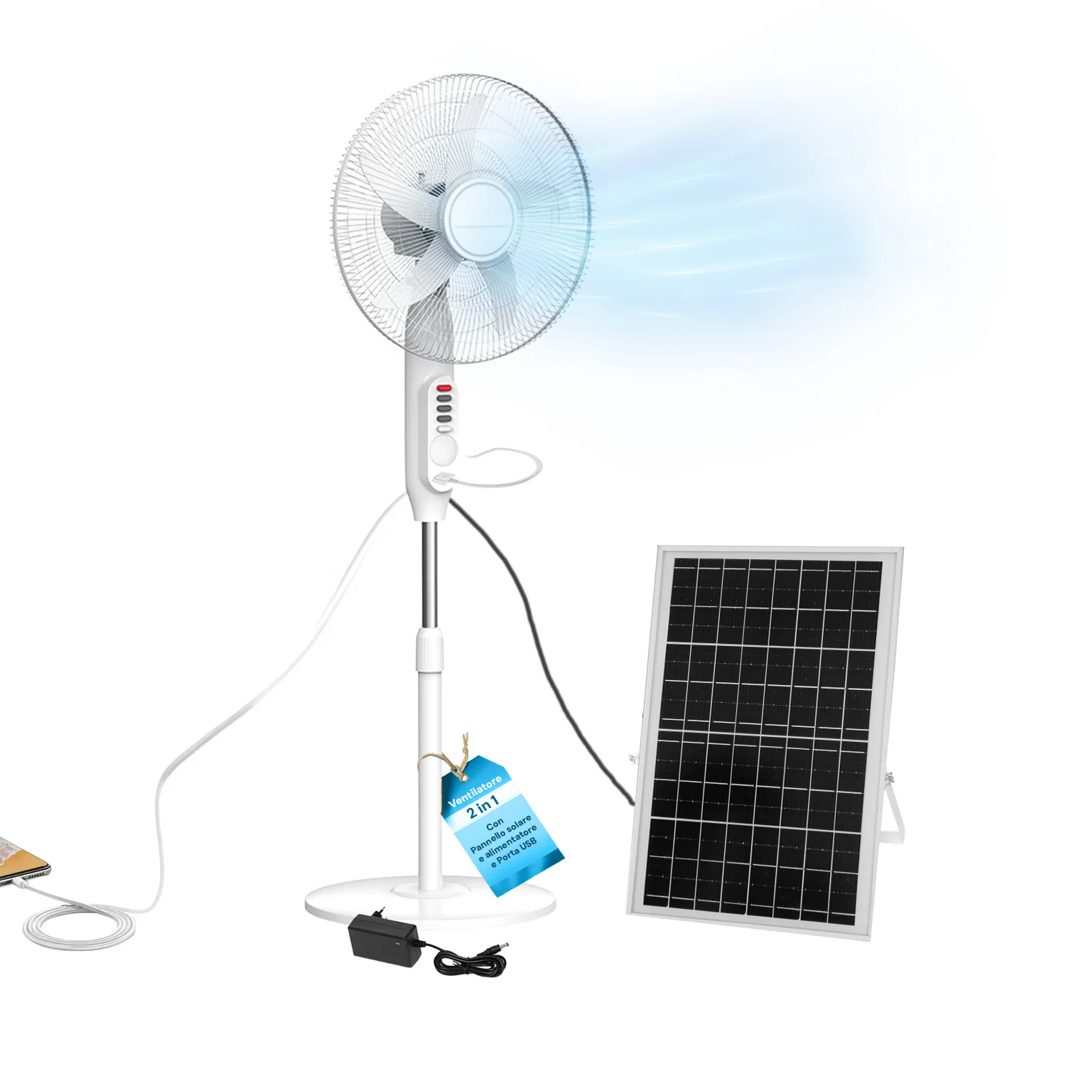 Image of Ventilatore Piantana con Pannello Solare - Silenzioso e con Oscillazione